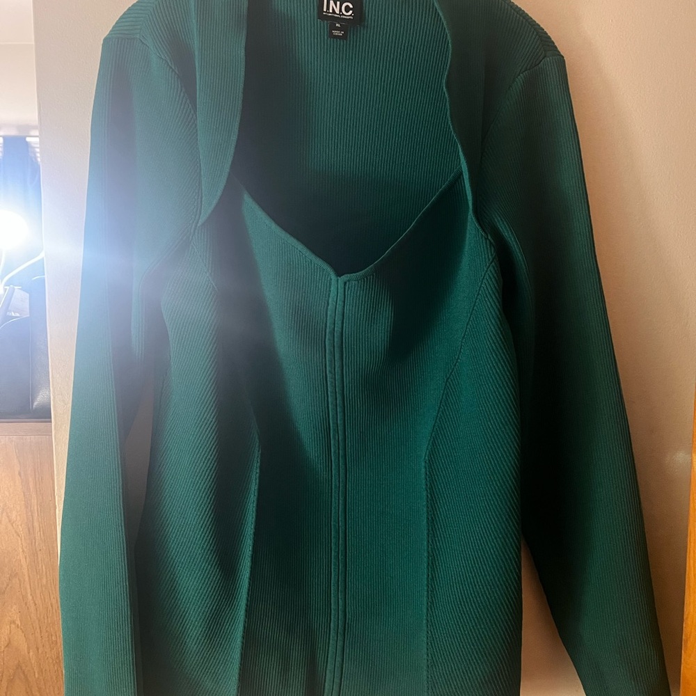 INC Green Ribbed Sweater